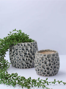 Grey Crater Stoneware Plant Pot