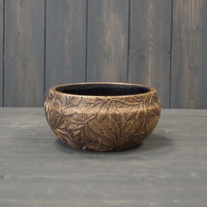 Gold And Black Leaf Design Planting Bowl