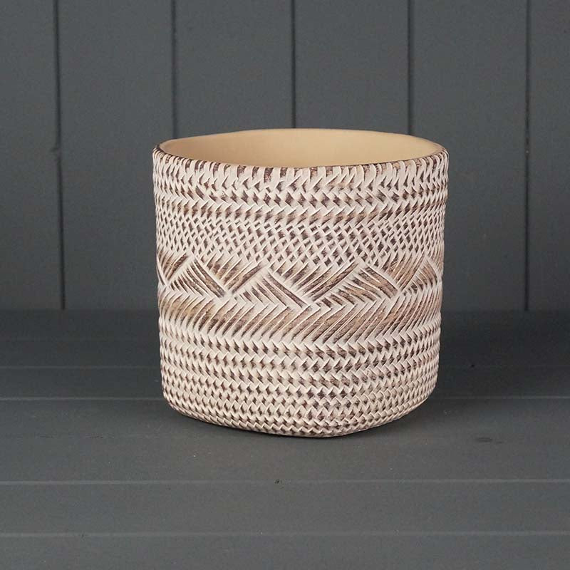 Brown And Cream Cement Basket Plant Pot