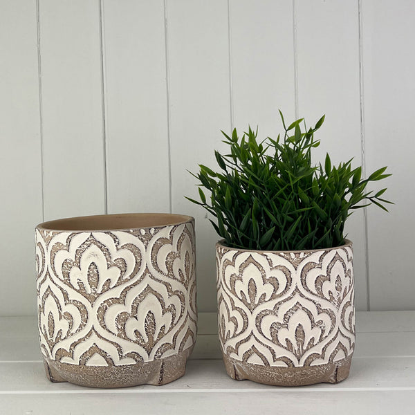 Neutral Floral Cement Plant Pot