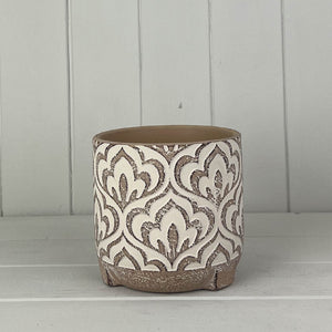 Neutral Floral Cement Plant Pot