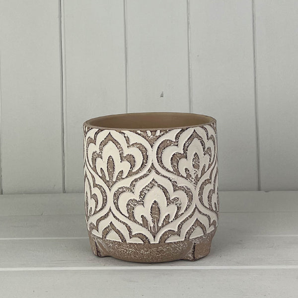 Neutral Floral Cement Plant Pot